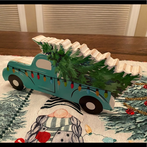 Blue Farmhouse Christmas PickUp Truck Carrying A Christmas Tree Wood Decor Sign - Picture 10 of 15